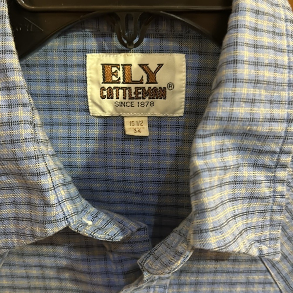 Vintage ELY Cattleman Men’s Blue Plaid Pearl Snap Cowboy Western Shirt - Picture 2 of 5